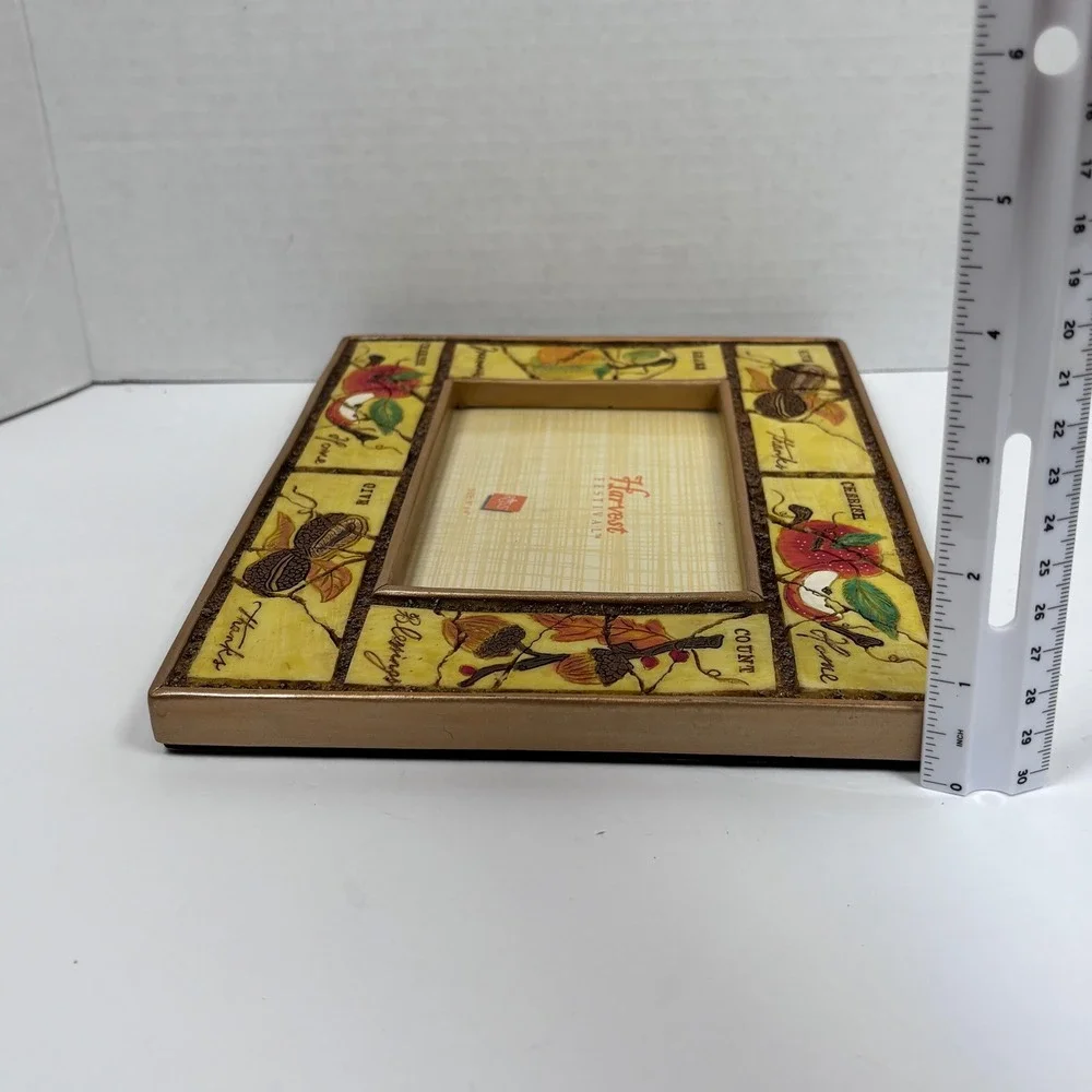 Vtg 90s Russ Harvest Festival Photo Frame 4x6 Faux Tile Autumn Country Cottage